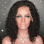 Ficha técnica e caractérísticas do produto Fashion long Front lace wig female African black small curly hair natural black fluffy short curly hair deep wave hairpieces synthetic wigs