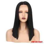 Fashion Black Short Bob Synthetic Lace Front Wigs Heat Resistant Silky Straight Hair Middle Part Wig for Women Natural Hairline #1B Color