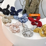 Ficha técnica e caractérísticas do produto Mulher Ice Silk Sólidos Orelhas de coelho Cor alta Elastic Headband Anel Cabelo