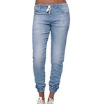 Ficha técnica e caractérísticas do produto Mulher Jeans Lace up lavagem com água Lanterna Jeans Calças Calça casual
