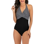 Ficha técnica e caractérísticas do produto Mulher Swimsuit Sexy Bikini cintura alta Stripe Swimwear Backless terno de banho
