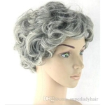 Women's middle-aged wig silver white short curly hair fluffy realistic women's synthetic wigs short hair mother hairpieces
