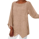 Ficha técnica e caractérísticas do produto Mulheres & # 39; Listrado Moda S em torno do pescoço Blusas soltas Baggy Tops Plus Size T-Shirts