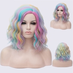 Ficha técnica e caractérísticas do produto Mulheres Curly Perucas Curtas do arco-íris peruca sintética colorida para Lolita Cosplay Natal