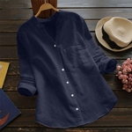 Ficha técnica e caractérísticas do produto Mulheres de Algodão de linho cor Sólida manga comprida * Tamanho Grande Casual Shirt