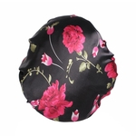 Ficha técnica e caractérísticas do produto Mulheres Elasitc Wide Band cetim noite Hat sono Shower Cap Proteção balneares (flor preta)