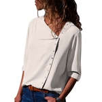 Ficha técnica e caractérísticas do produto Mulheres Elegante longo-camisa de manga com Oblique Collar Blusa elegante Tops presente