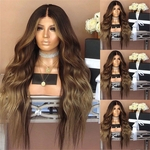 Ficha técnica e caractérísticas do produto Mulheres Falso pedaço de cabelo Brown Natural Longo Cabelo ondulado peruca completa