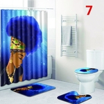 Ficha técnica e caractérísticas do produto Mulheres Impressão Africano WC Pad Tampa Bath Mat Shower Curtain Set Jogo do banho