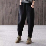 Ficha técnica e caractérísticas do produto Mulheres Lady Outono Inverno Harem Pants cintura elástica Magro Médio cintura cor sólida Velvet soltos calças casuais