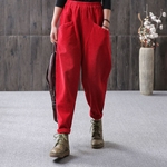 Ficha técnica e caractérísticas do produto Pants Mulheres Lady Outono Inverno Harem Pants cintura elástica Magro Médio cintura cor sólida Velvet soltos calças casuais
