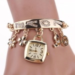 Ficha técnica e caractérísticas do produto Fashion Women Love Rhinestone Chain Bracelet Wrist Watch Square Watch GD