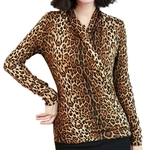 Ficha técnica e caractérísticas do produto Mulheres Moda Leopard Impresso Crossover V-neck Magro shirt