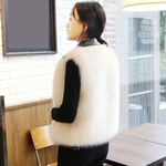 Ficha técnica e caractérísticas do produto Mulheres Moda Outono Inverno curto PU emenda lapela Imitação Cabelo Seeveless Vest