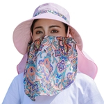 Ficha técnica e caractérísticas do produto Mulheres Moda Verão Anti-UV Floral Print Sunhat Wide Brim Neck Face Cover Cap