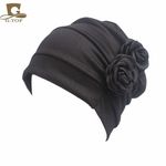 Ficha técnica e caractérísticas do produto Mulheres respirável Moda Flower Side High Elastic chapéu cor sólida
