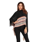 Ficha técnica e caractérísticas do produto Mulheres Retro Tassel camisola Manto xaile de correspondência de cores Feminino Irregular Knit Sweater soltas