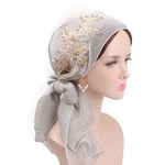 Ficha técnica e caractérísticas do produto Mulheres senhoras Glitter bordado floral Turban frisada Envoltório principal Longa Scarf Hat
