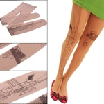 Ficha técnica e caractérísticas do produto Mulheres Sexy Tatuagem Impressa Meias Calças Justas Transparentes Leggings Meias-calça