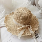 Ficha técnica e caractérísticas do produto Mulheres Verão Chapéu de Palha Mão Crocheted bowknot Folding Praia Chapéu