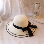 Ficha técnica e caractérísticas do produto Amyove Lovely gift Mulheres Verão cor sólida bowknot protetor solar ao ar livre respirável chapéu de palha