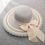 Ficha técnica e caractérísticas do produto Mulheres Verão simples cor sólida bowknot protetor solar ao ar livre chapéu de palha
