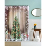 Ficha técnica e caractérísticas do produto Natal dos mi¨²dos de poli¨¦ster imperme¨¢vel Banho Shower Curtain Decor com ganchos C