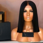 Ficha técnica e caractérísticas do produto Natural Hiarline Soft Swiss Lace Wig 150% Density Black Short Bob Synthetic Wigs Heat Resistant Gluelese Lace Front Wigs for Black Women