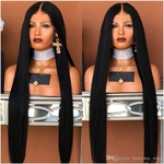 Natural Look 26inch Black Wig Glueless Long Straight Synthetic Lace Front Wig With Baby Hair 180% Density Heat Resistant Wigs For Women