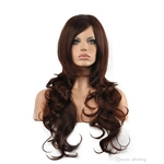 New Hot Graceful Mulheres peruca longa Brown Oblique Bangs de onda sintética Kanekalon resistente ao calor Partido Cosplay cabelo peruca completa Perucas