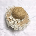 Ficha técnica e caractérísticas do produto Amyove Lovely gift Crianças Straw Hat Meninas Lace Praia protetor solar chapéu do verão