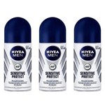 Ficha técnica e caractérísticas do produto Nivea For Men Sensitive Protect Desodorante Rollon 50ml - Kit com 03