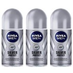 Ficha técnica e caractérísticas do produto Nivea For Men Silver Protect Desodorante Rollon 50ml - Kit com 03