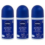 Ficha técnica e caractérísticas do produto Nivea Protect & Care Desodorante Rollon 50ml - Kit com 03
