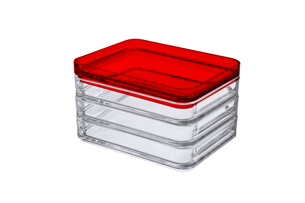 Ficha técnica e caractérísticas do produto Organizador Trio - Retrô 15,9 X 12,3 X 9,4 Cm Cristal com Vermelho Coza
