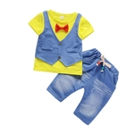Ficha técnica e caractérísticas do produto Os meninos do bebê em torno do pescoço Bow Tie Vest + T-shirt Denim Shorts 2PCS / Suit clothes