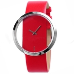 Ficha técnica e caractérísticas do produto HAO OYang Red Leather Transparente Dial Fashion Lady menina de pulso de quartzo Assista Watch