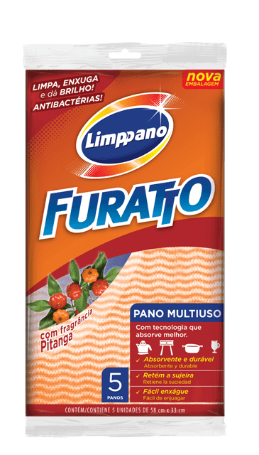 Ficha técnica e caractérísticas do produto Pano Multiuso Furatto Pitanga Pct C/ 5 Unds - Limppano