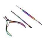 Ficha técnica e caractérísticas do produto 3 Pcs Nipper Pusher Set Rainbow Aço Inoxidável Removedor De Pele Morta Scissor Manicure Nail Art