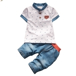 Ficha técnica e caractérísticas do produto 2 Pcs / Set bebés Roupa T-shirt definir a impressão Desenhos animados + Denim Shorts Set Casual