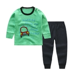Ficha técnica e caractérísticas do produto 2pcs / set Crianças Homewear Suit Pure Cotton Boy Girl bebê Shoulder Botão mangas compridas Camisa + Calças