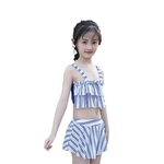 Ficha técnica e caractérísticas do produto 2pcs / set Lillte Stripe Fashion Girl Padrão de Split Swimsuit for Children