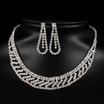 Ficha técnica e caractérísticas do produto 2Pcs / Set mulheres elegantes Exquisite Diamante Brincos Colar nupcial conjunto de jóias