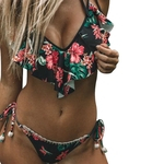 Ficha técnica e caractérísticas do produto 2 pcs / set Mulheres Moda Sexy Ruffle Flower Impressão Swimsuit Set