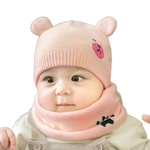 Ficha técnica e caractérísticas do produto 2PCS / Set Recém-nascido bebê aquecido malha Cap + Neck Gaiter bonito do chapéu do lenço ternos pescoço mais quentes
