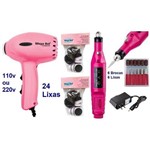 Pedicuro Elétrico Compact Esfoliador para os Pés Rosa Pink + 12 Lixas + Lixa Elétrica Importada