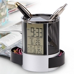 Ficha técnica e caractérísticas do produto Pen Pencil Holder Digital LCD Desk Alarm Clock