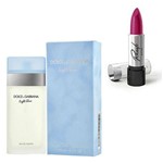 Ficha técnica e caractérísticas do produto Perfume Feminino Dolce Gabbana Light Blue 100ml com Batom Ricosti Cor Rosa Luz