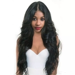 Ficha técnica e caractérísticas do produto Cosplay Wig Black Color Long Wavy Wig Sexy Body Wave Fiber Hair Heat Resistant Gluelese Synthetic Lace Front Wigs for Black Women