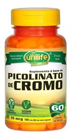 Ficha técnica e caractérísticas do produto Picolinato de Cromo 60 Cápsulas 500mg Unilife